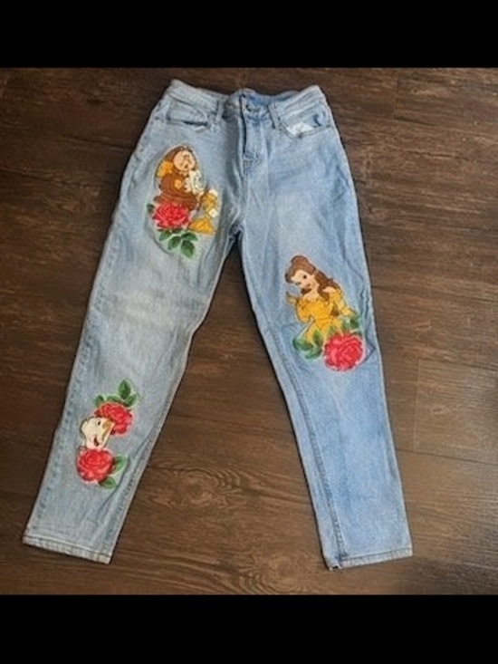 Disney Denim - Beauty And The Beast Character Embroidery Boyfriend Pants Sz 5